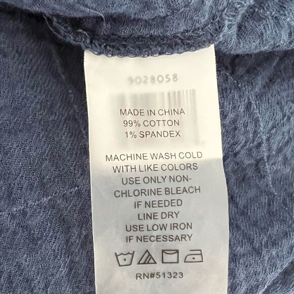 Vince Camuto Boho Blue + White Embroidered Short Sleeve Top Cotton Gauze Medium - Picture 6 of 6